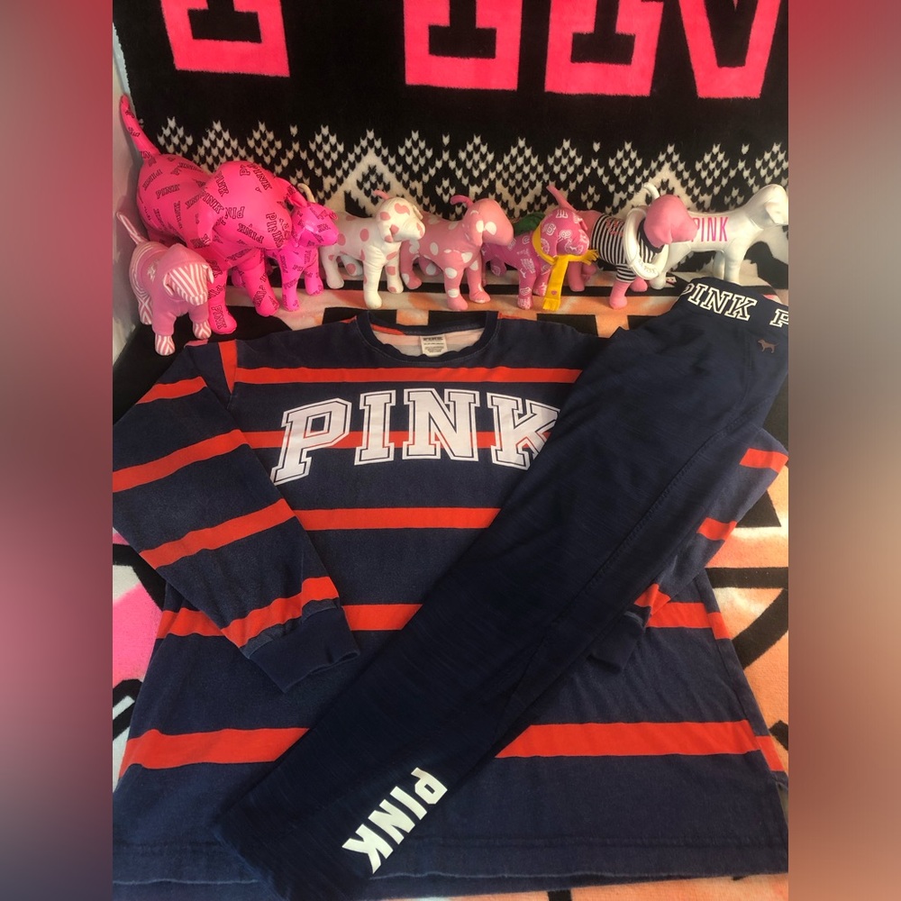 Victoria Secret Pink Navy and Red Striped Matching Set